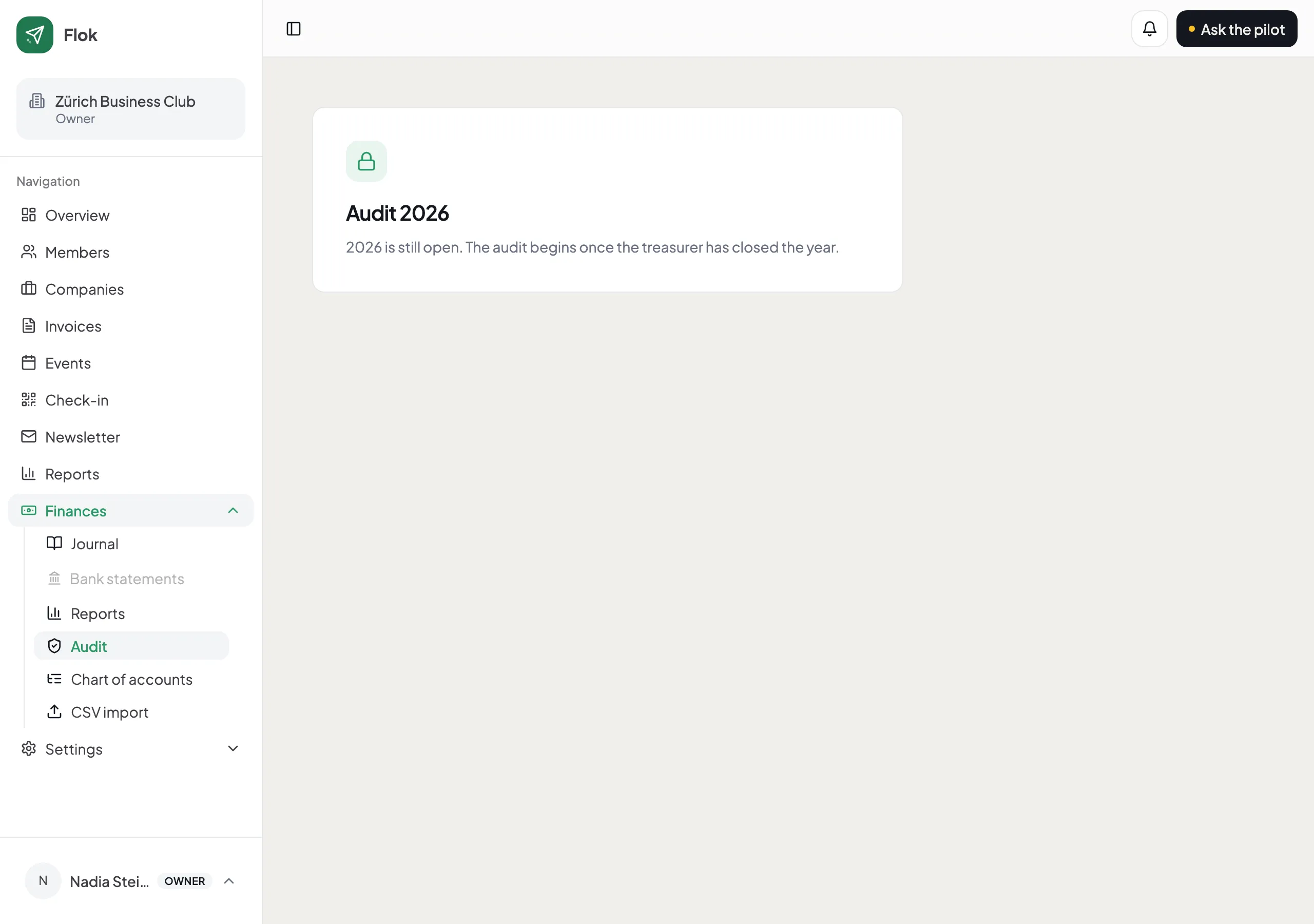 The audit screen, with progress, prompts worth a look, and entries to tick off.